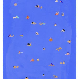 Impresión de arte de la pintura gouache original 'Azul eléctrico' de Helo Birdie - decoración de la pared - regalo personalizado - cartel de natación