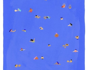 Art Print van origineel gouache schilderij 'Electric blue' van Helo Birdie - wanddecor - gepersonaliseerd cadeau - zwemposter