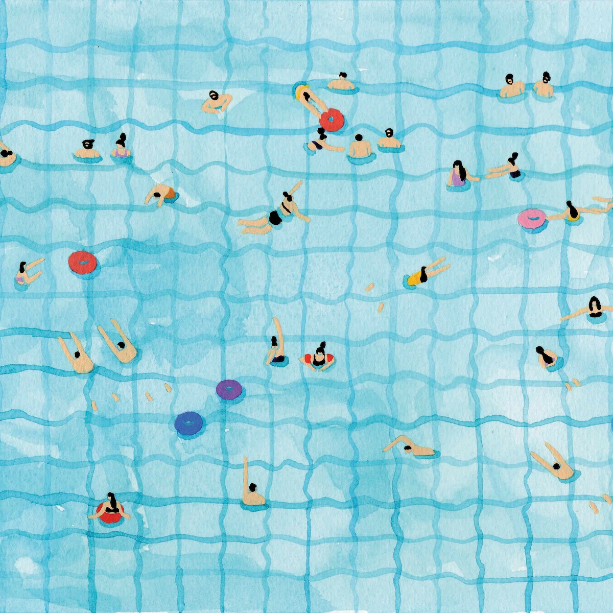 12x 16 Art Print of Original Watercolor Painting - 'swimming Pool' by Helo Birdie