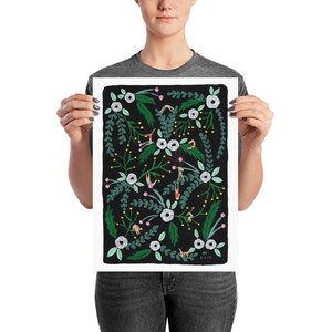 Black floral Art print of original painting by Helo Birdie Whimsical art deco vintage style flowers image 3