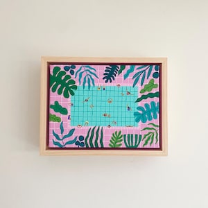Original acrylic canvas painting &quot;Leafy pink&quot; - float framed and ready to hang