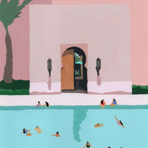 Art print of original painting "Middle Eastern Swims" by Helo Birdie - wall decor - middle east - architecture - travel - summer - whimsical