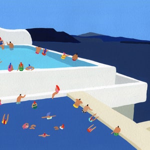 Art print of original painting &quot;Pools Edge&quot; by Helo Birdie - wall decor - personalized gift - coastal - swimming pool - santorini - greece