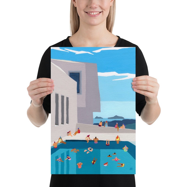 Art print of original gouache painting Modern Views swimming pool building colorful whimsical architecture modern image 4