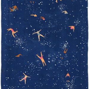 Sky Swim - Impresión artística de pintura original de Helo Birdie - estrellas - noche - caprichoso - nadadores - natación - póster - decoración de arte de pared -