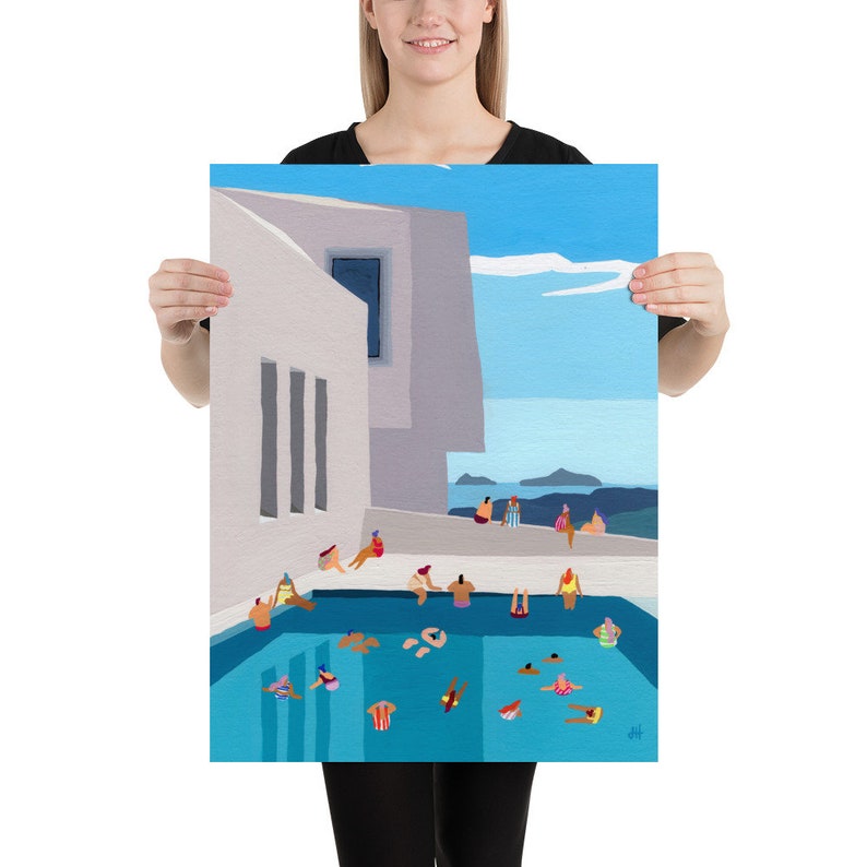 Art print of original gouache painting Modern Views swimming pool building colorful whimsical architecture modern image 6