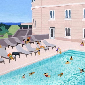 Art print of original gouache and watercolor painting " Piscine de l'hotel "