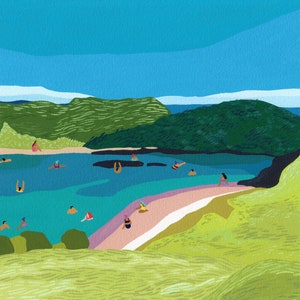 Art print of original painting by Helo Birdie &quot;Bay of Islands&quot; - wall decor - personalized gift - beach poster - New Zealand coastal art