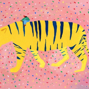 Art print of original painting &quot;Regal ride&quot; - wall decor - personalized gifts - nursery art - whimsical - tiger