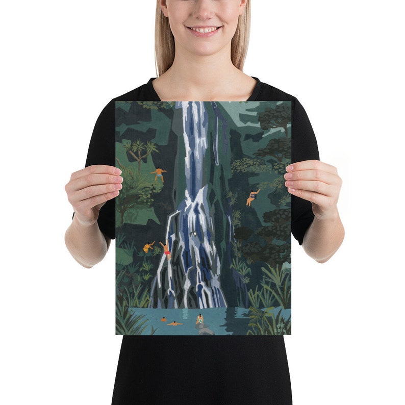 Art print of original painting Waterfall stop by Helo Birdie New Zealand Painting nature illustration botanical travel poster image 3