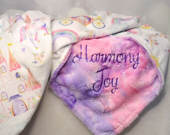 Fairytale Princess Plush Minky Blanket, Personalized Minky Blanket for Babies, Kids and Adults