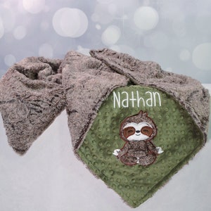 Sloth Baby Blanket, Sloth Baby Shower Gift, Boy Minky Baby Blanket, Sloth Crib Blanket, Personalized Baby Gift, Sloth Toddler Minky Blanket