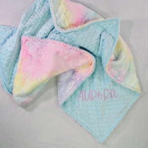Plush Rainbow Tie Dye Personalized Minky Baby Blanket, Pastel Rainbow Minky Blanket