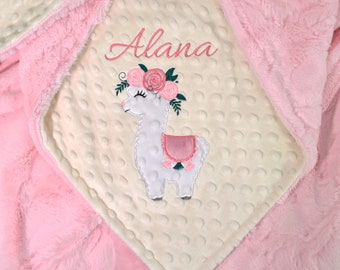 Floral Crown Llama Dimple Dot Minky Baby Blanket