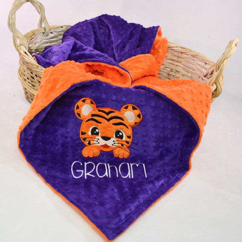 Southern Preppy Tiger Monogrammed Minky Blanket main image 0