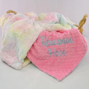 Personalized Pastel Rainbow Minky Baby Blanket, Tie Dye Rainbow Minky Blanket