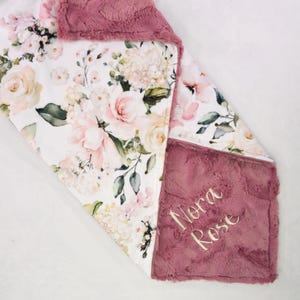 Plush Floral Personalized Minky Baby Blanket, Monogrammed Bridal Shower Gift, Floral Throw Blanket