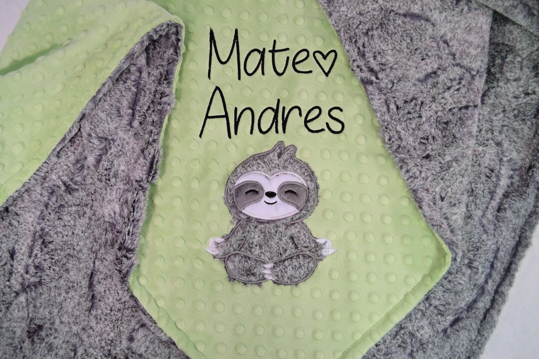 Sloth Applique Minky Baby Blanket, Personalized Sloth Minky Blanket - Etsy