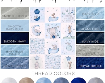 Personalized Elephant Minky Baby Blanket, Baby Blue Sweet Dreams Blanket, Patchwork Baby Boy Keepsake