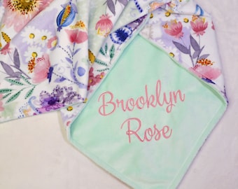 Boho Floral Minky Blanket, Personalized Minky Baby Blanket, Paisley Floral Toddler Blanket, Baby Shower Gift