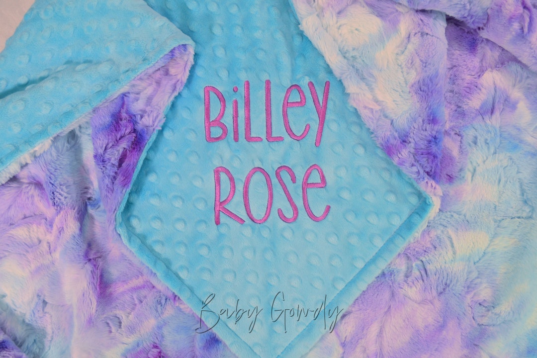 Personalized Baby Blanket Blue and Purple Sorbet Luxe Minky Etsy