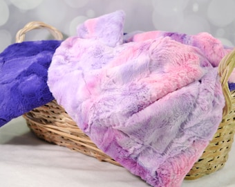 Soft Pink and Purple Tie Dye Minky Blanket, Personalized Blanket for Babies, Kids and Adults