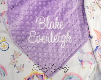 Personalized Minky Baby Blanket, Fairytale Minky, Lilac Minky Dimple Dot, Custom  Blanket, Monogrammed Blanket, Embroidered Baby Blanket