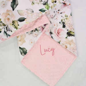 Personalized Floral Minky Baby Blanket, Floral Throw Blanket, Personalized Wedding Gift
