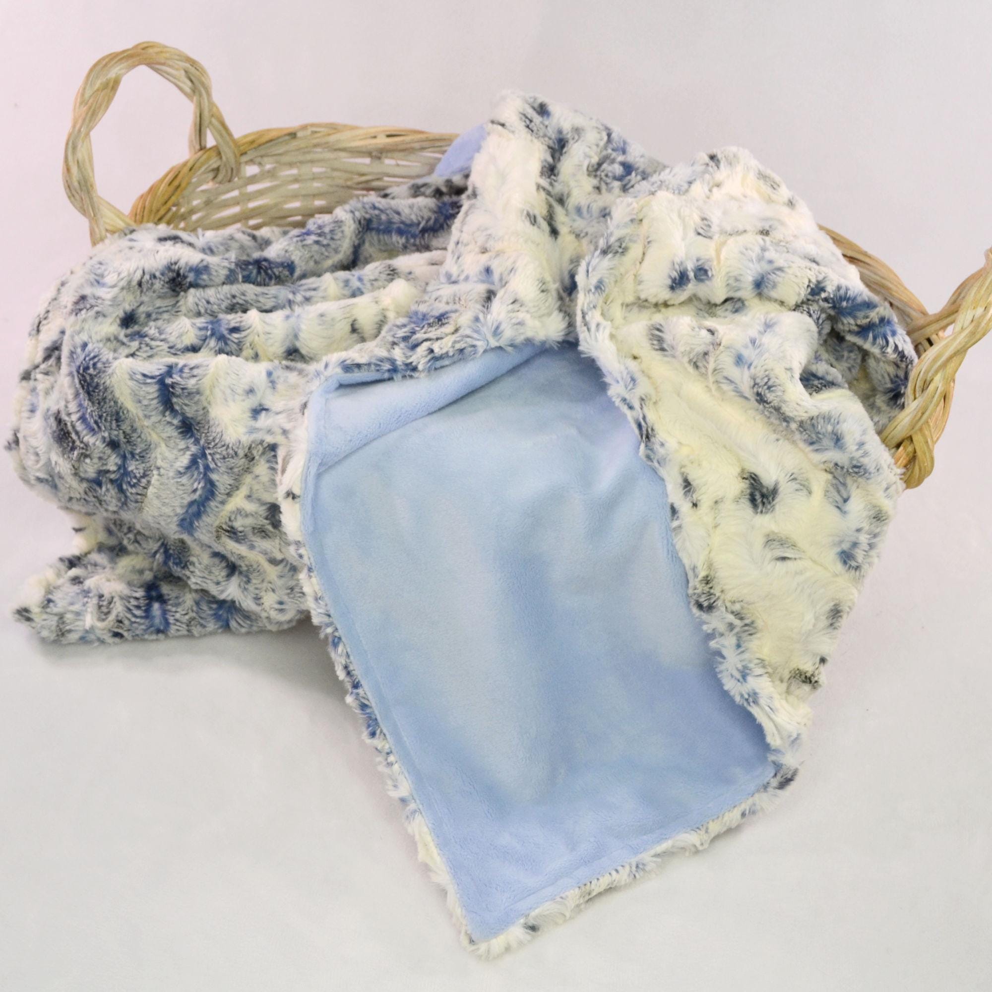 Navy Snowy Owl Plush Minky Blanket, Personalized Baby Boy Minky Blanket