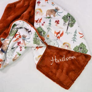 Whimsical Woodland Minky Baby Blanket, Personalized Minky Blanket
