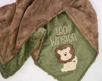 Personalized Lion Minky Baby Blanket, Toddler Lion Minky Blanket