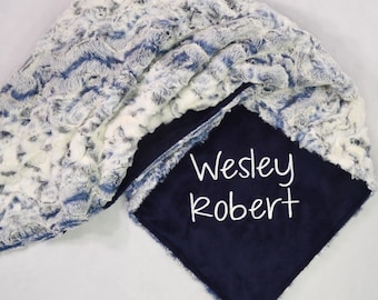Navy Blue Snowy Owl Plush Minky Blanket, Personalized Blanket for Babies, Kids and Adults