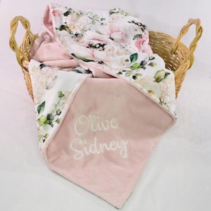 Personalized Floral Minky Blanket, Something Pink Baby Blanket, Newborn Keepsake