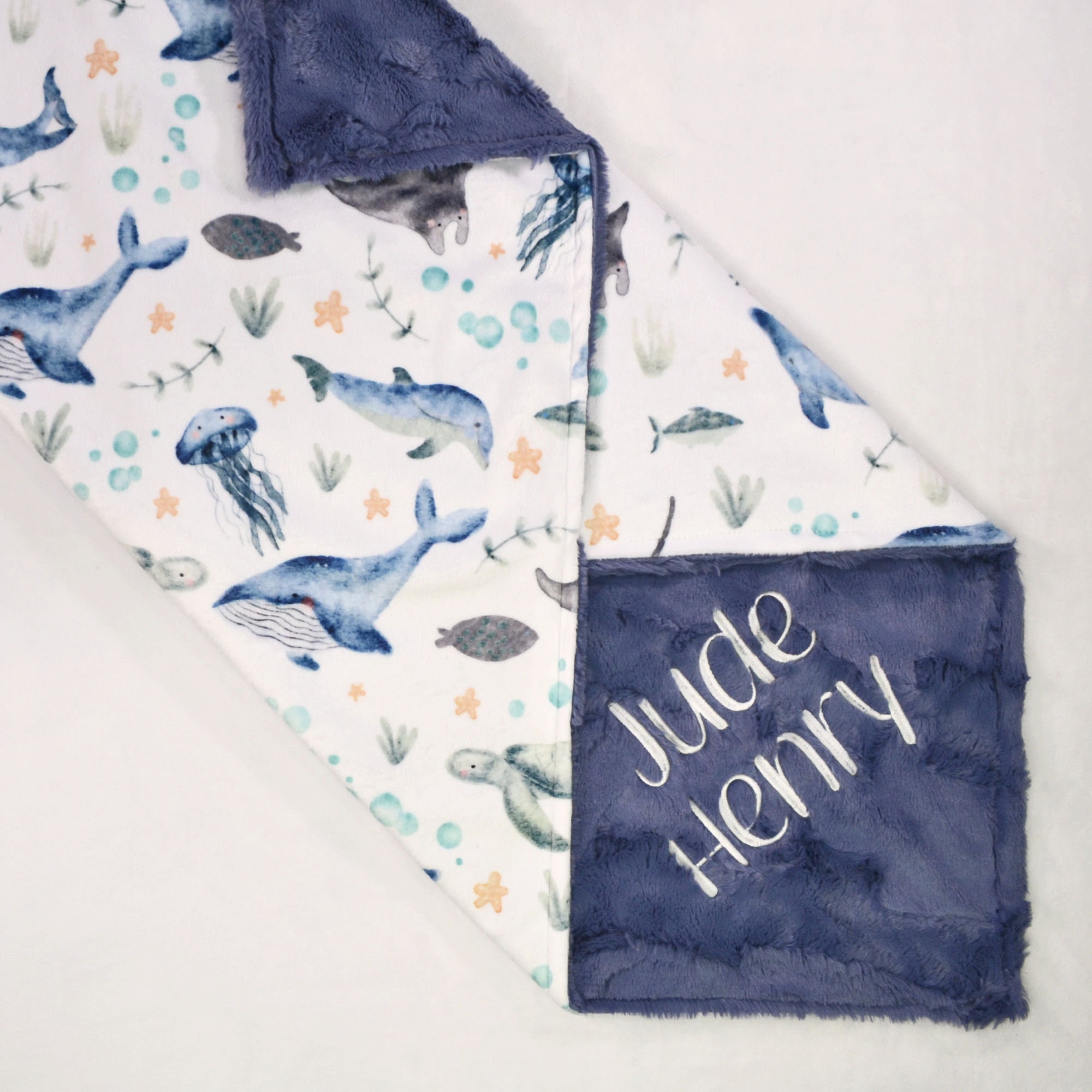 Personalized Ocean Minky Baby Blanket, Under the Sea Minky Blanket - Etsy