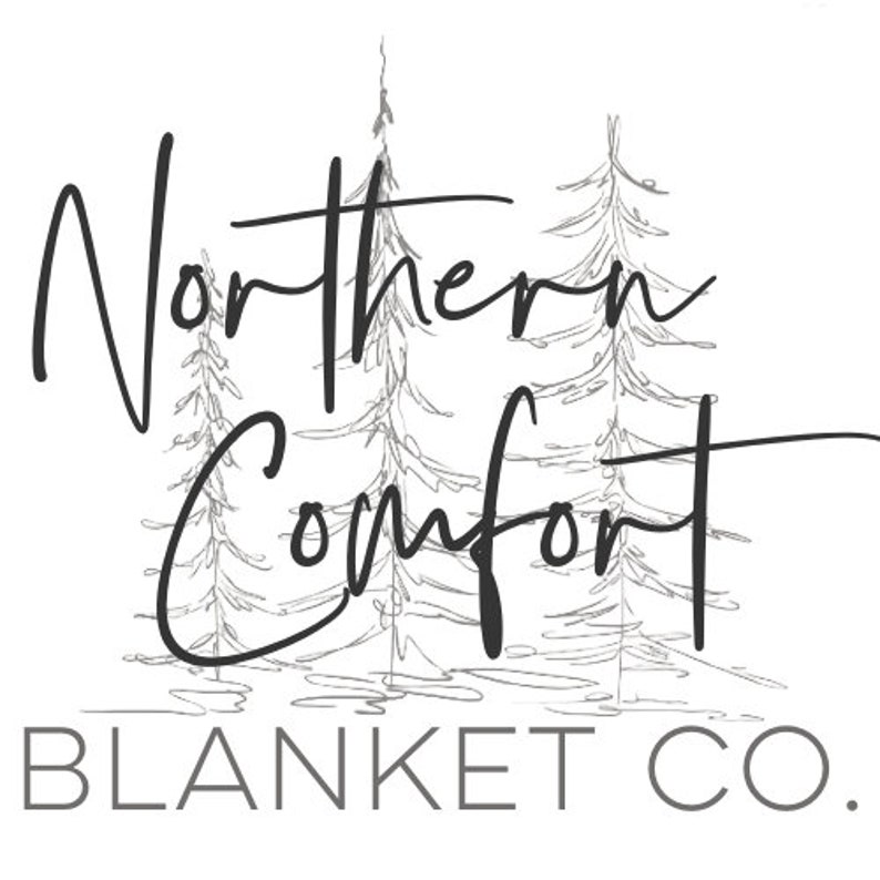 Peut inclure: Logo noir et blanc pour une entreprise appel&eacute;e "Northern Comfort Blanket Co.". Le logo repr&eacute;sente trois sapins stylis&eacute;s.