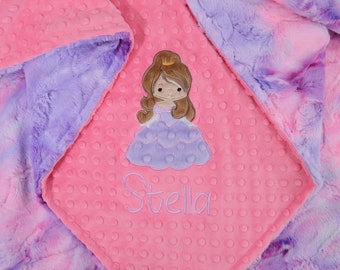 Pink and Purple Princess Minky Baby Blanket