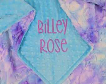 Plush Tie Dye Minky Baby Blanket, Personalized Blue and Purple Tie Dye Blanket