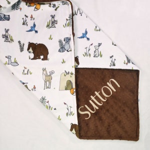 Personalized Woodland Minky Baby Blanket, Forest Animal Minky Blanket