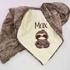 Personalized Sloth Baby Blanket, Sloth Baby Shower Gift, Sloth Crib Blanket, Personalized Baby Gift, Sloth Toddler Minky Blanket