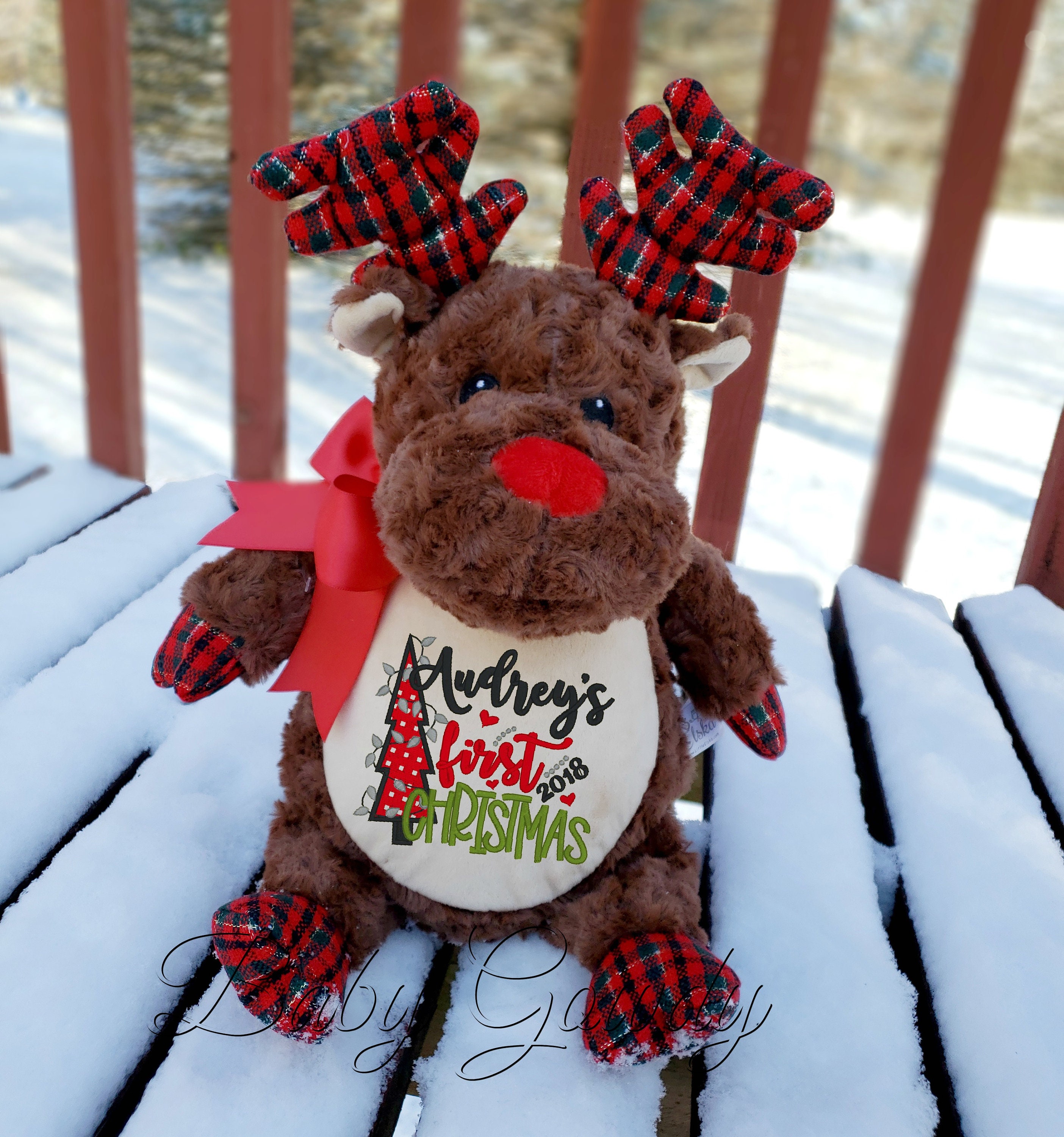 Personalized Stuffed Animal Christmas Reindeer Embroidered Etsy