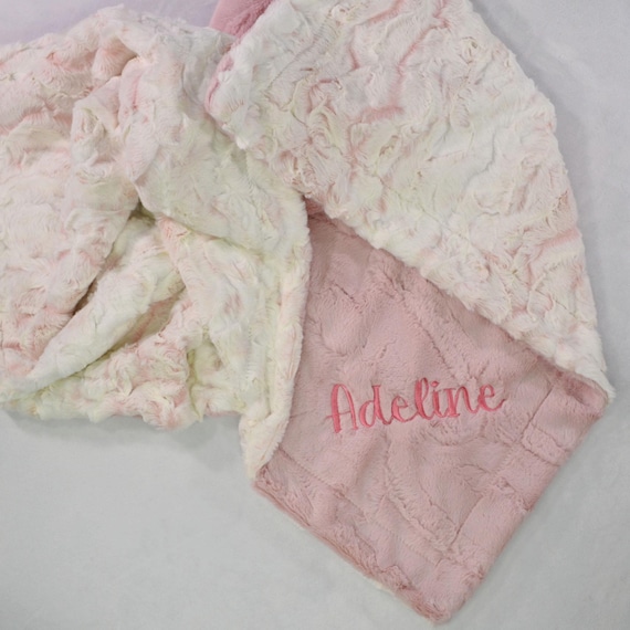 Light Pink Plush Minky Baby Blanket, Personalized Rosewater Snowy Owl Throw Blanket