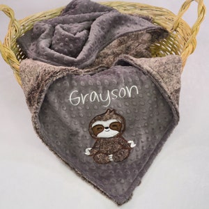 Personalized Sloth Minky Baby Blanket, Sloth Cozy Nursery Blanket, New Baby Keepsake