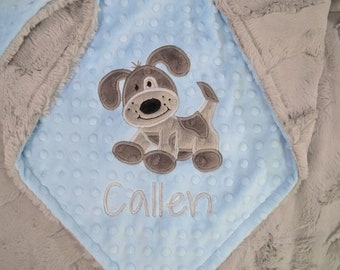 Puppy Minky Baby Blanket, Personalized Dot Baby Blanket, Dog Applique Blanket, Minky Crib Blanket, Monogrammed Blanket, Puppy Minky Blanket