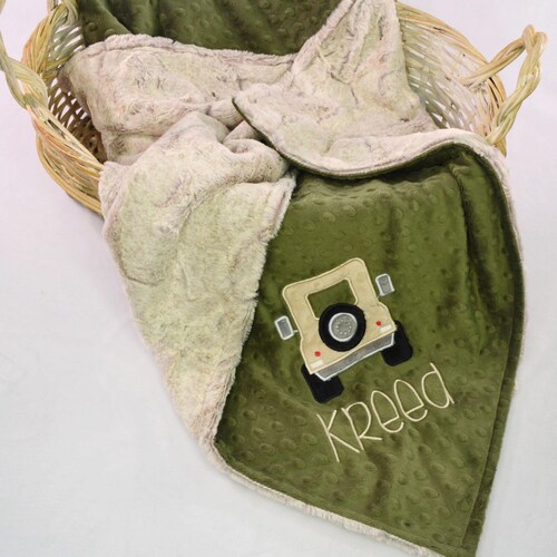 Couverture personnalisée pour bébé Jeep Minky, souvenir personnalisé pour nouveau-né, cadeau de baby shower