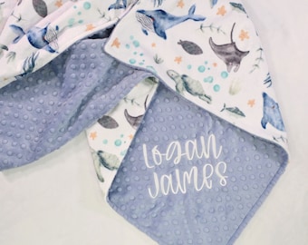 Under the Sea Minky Baby Blanket, Sea Life Personalized Minky Blanket