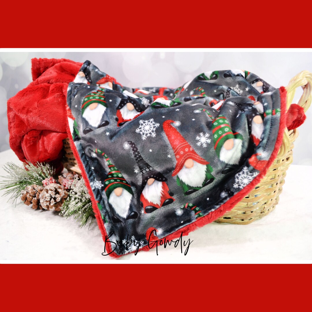Christmas Gnome Minky Blanket, Adult Minky Blanket, Holiday Gnome Throw