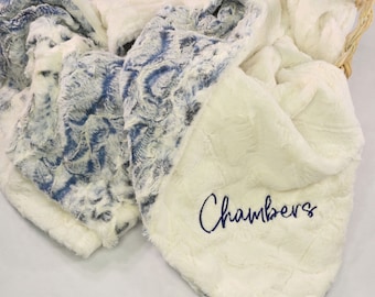 Plush Snowy Owl Minky Throw Blanket, Personalized Blanket for Babies, Kids and Adults