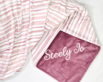 Pink Stripe Minky Baby Blanket, Personalized Stripe Blanket for Babies, Kids, and Adults