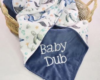 Personalized Sea Animal Minky Baby Blanket, Under the Sea Minky Blanket