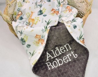 Safari Animal Minky Baby Blanket, Safari Babies Personalized Minky Blanket